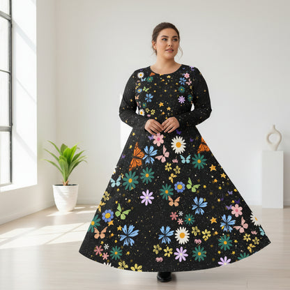 Celestial Floral Long Sleeve Dance Dress - Perfect for Parties, Events, Spring Celebrations