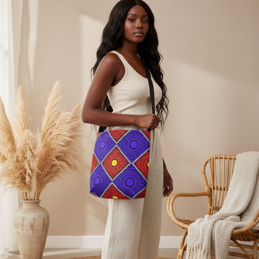 Bold Geometric Dot-Print Adjustable Tote Bag