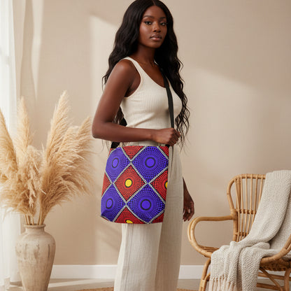 Bold Geometric Dot-Print Adjustable Tote Bag