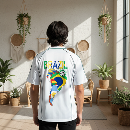 Brazil Flag Themed Graphic Shadow Stripe Collared Soccer Unisex Jersey