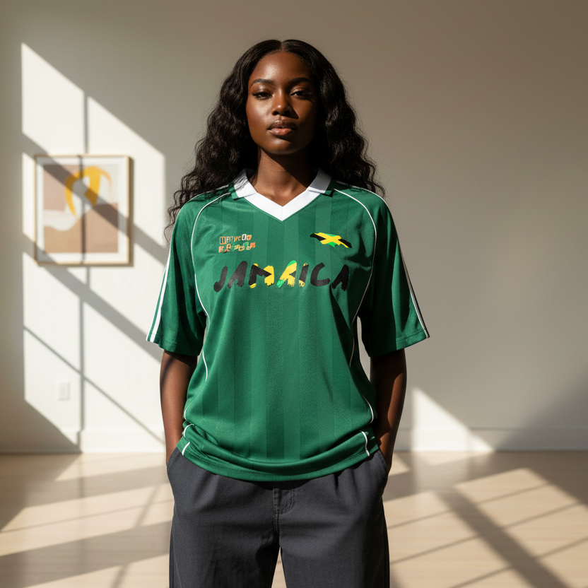 Jamaica Flag Themed Unisex Stripe Collared Soccer Jersey