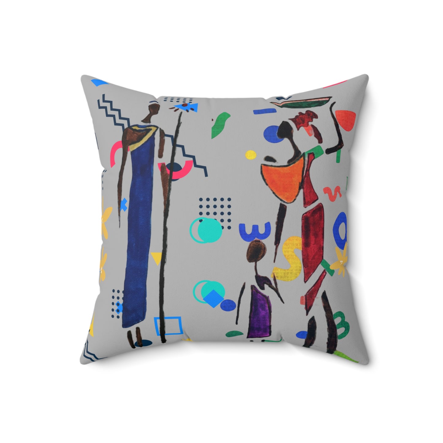 Ethnic Family Doodle Spun Polyester Square Pillow - Handcrafted Home Decor