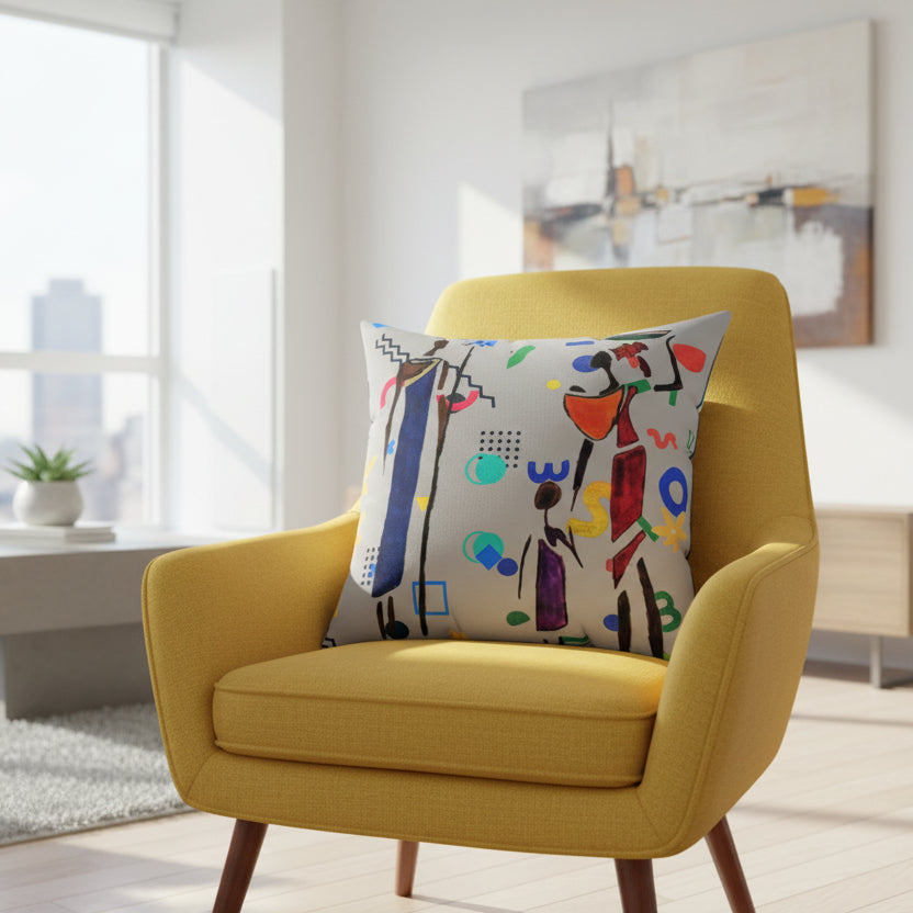 Ethnic Family Doodle Spun Polyester Square Pillow - Handcrafted Home Decor Printify