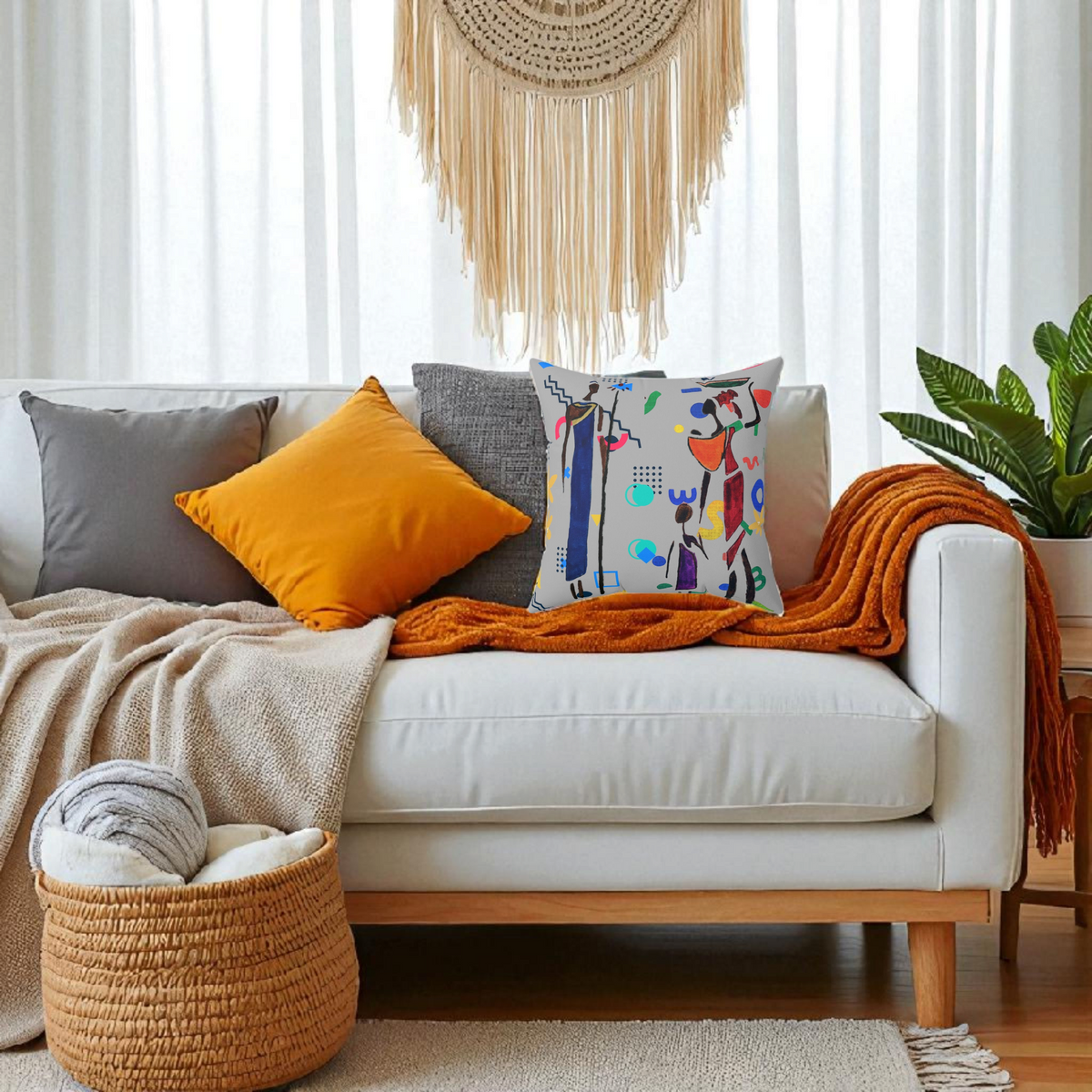 Ethnic Family Doodle Spun Polyester Square Pillow - Handcrafted Home Decor Printify