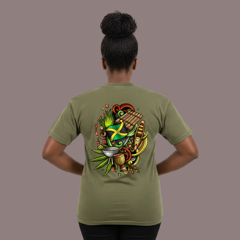 Jamaica Flag Themed Graphic Vintage Wash Cotton Unisex T-Shirt