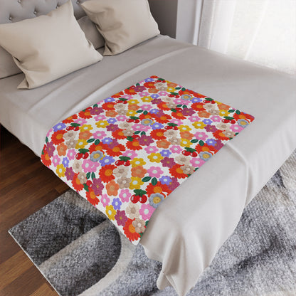 Floral Fiesta Minky Blanket — Bright Retro Flower Pattern, Cozy Throw for Living Room & Kids