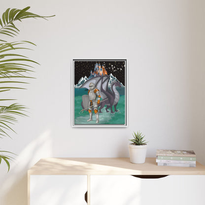 Knight and Dragon Fantasy Art, Framed Matte Canvas