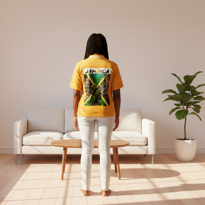 Jamaica Themed Graphic Striped V-Neck Soccer Jersey