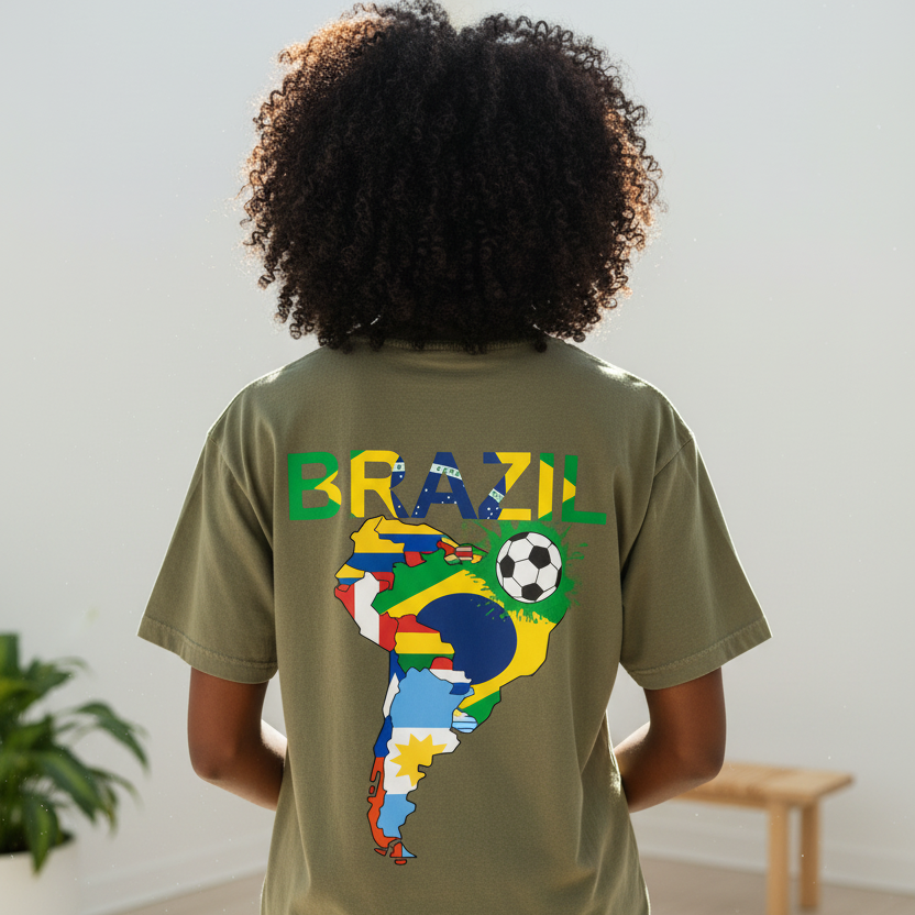 Brazil Flag Themed Graphic Vintage Wash Cotton Unisex T-Shirt