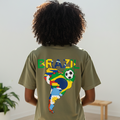 Brazil Flag Themed Graphic Vintage Wash Cotton Unisex T-Shirt