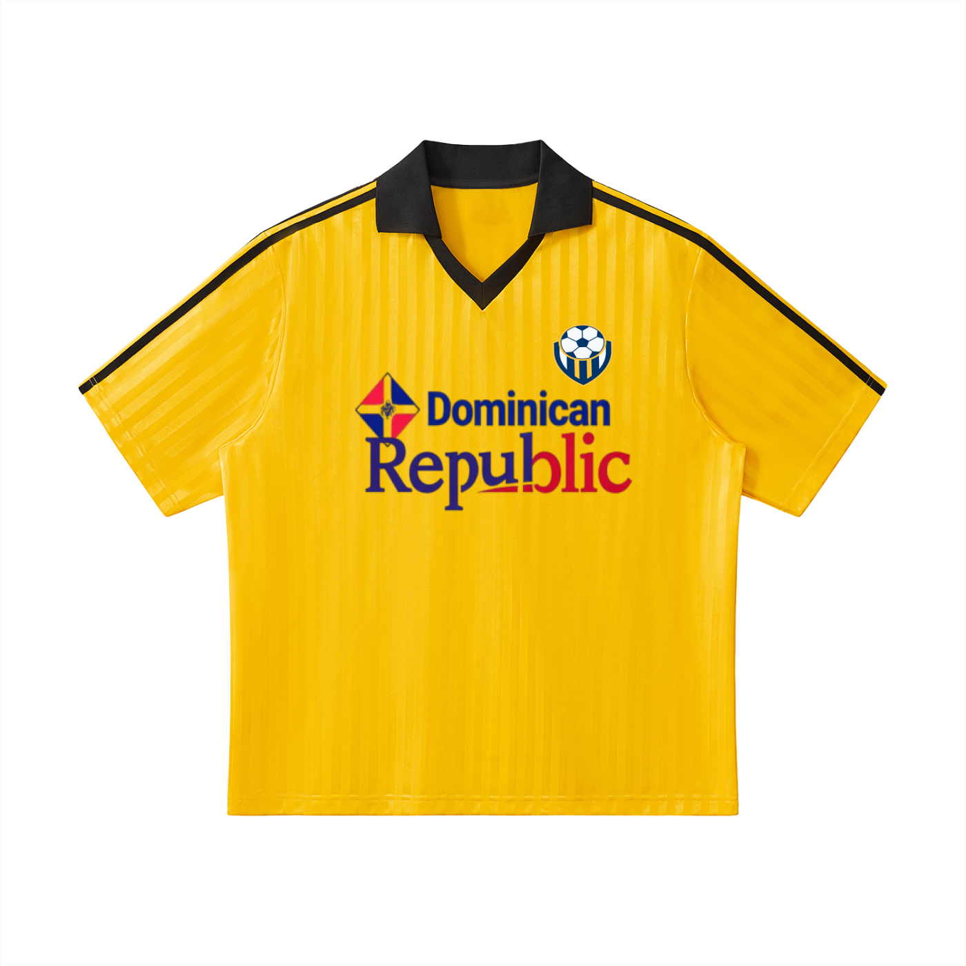 Dominican Republic Flag Themed Contrast Collar Striped Soccer Jersey