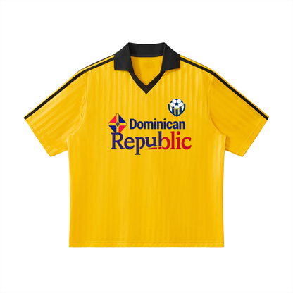 Dominican Republic Flag Themed Contrast Collar Striped Soccer Jersey