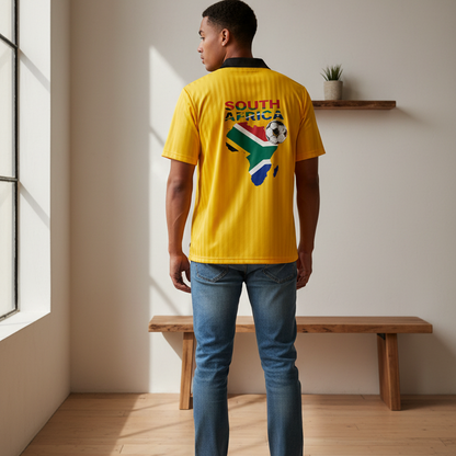 South African Flag Themed Graphic Collar Striped Soccer Jersey