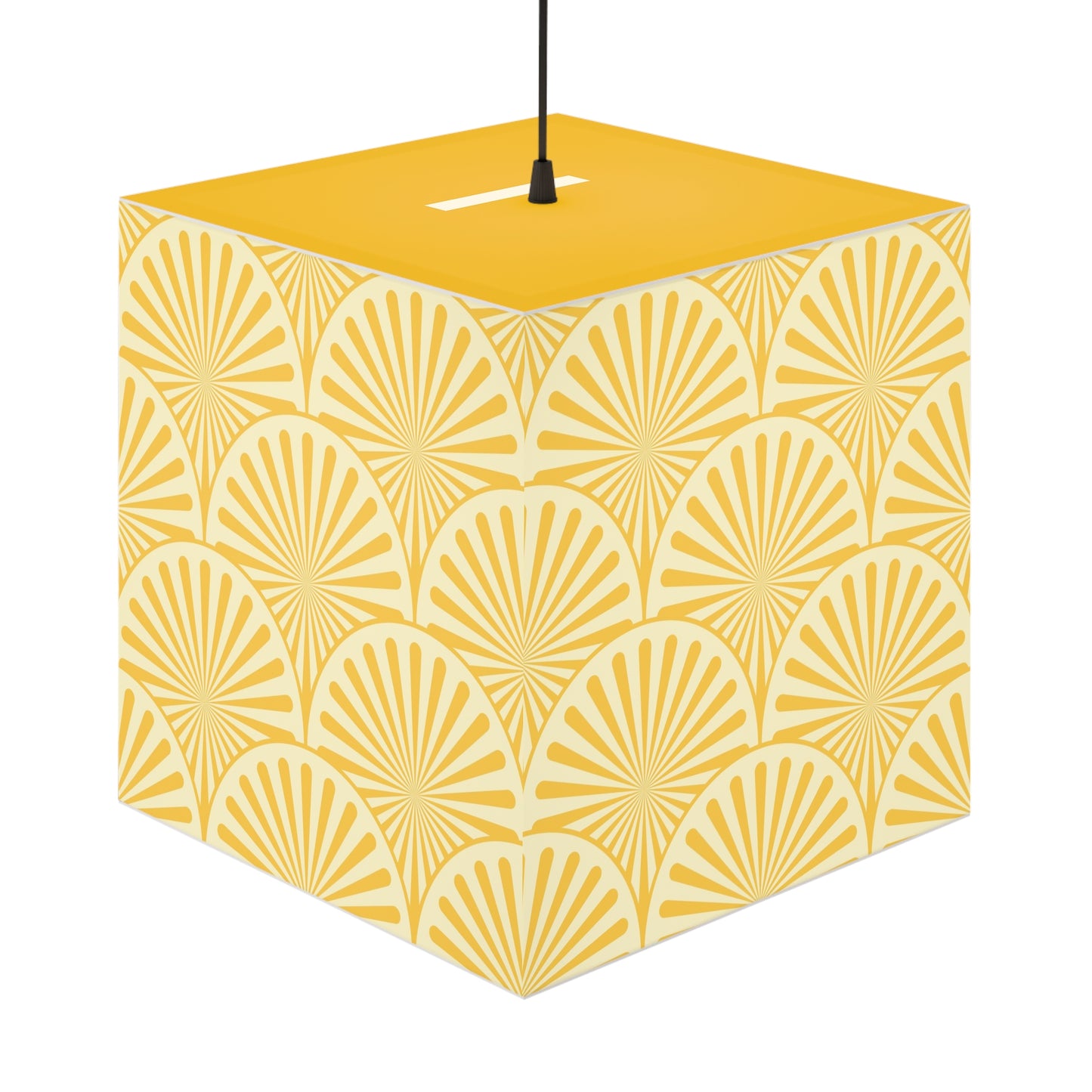 Yellow Art Deco Cube Lamp — Geometric Pattern Pendant Light