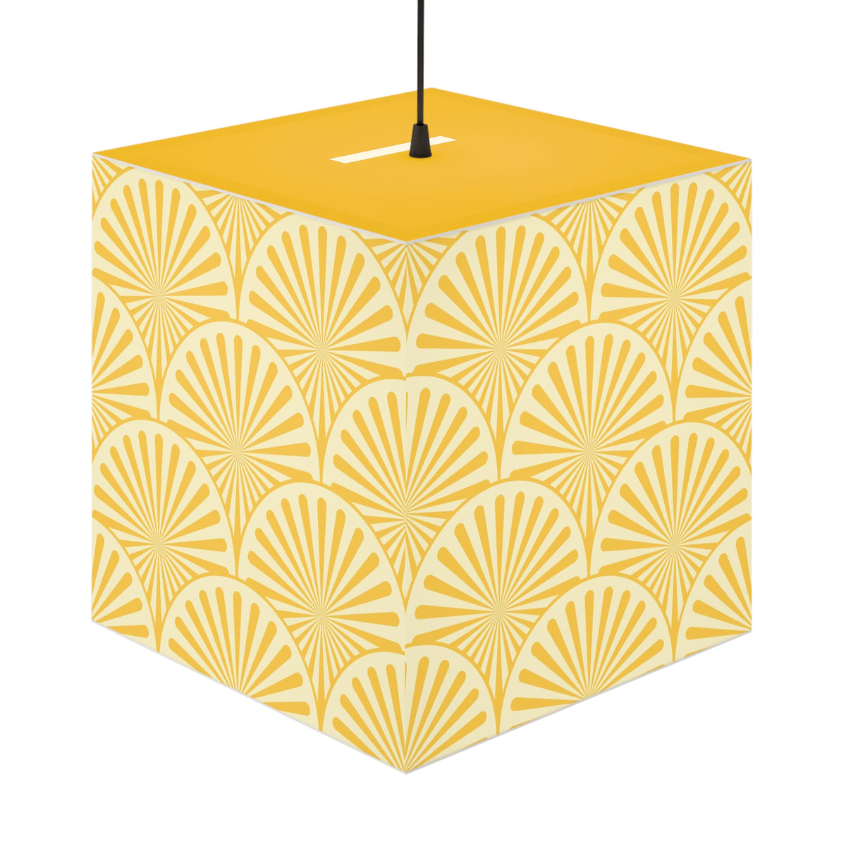 Yellow Art Deco Cube Lamp — Geometric Pattern Pendant Light Printify