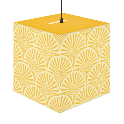 Yellow Art Deco Cube Lamp — Geometric Pattern Pendant Light
