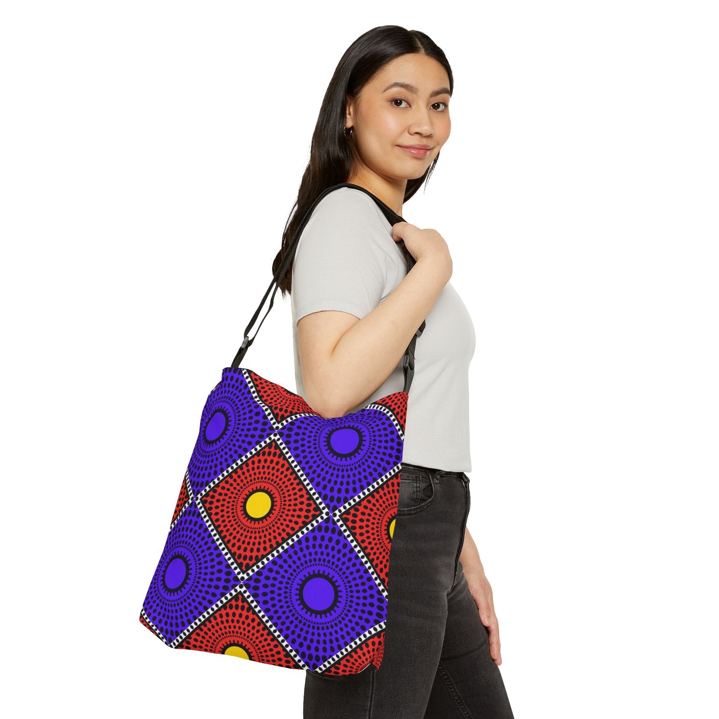 Bold Geometric Dot-Print Adjustable Tote Bag