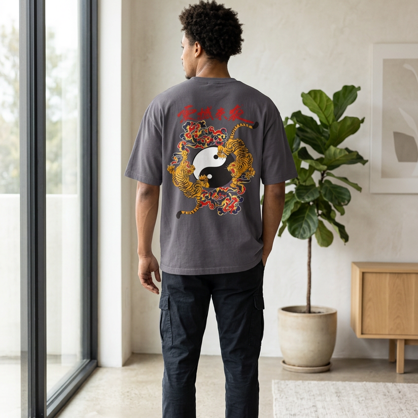 Ying and Yang Graphic Tiger Unisex Seamless Unisex T-Shirt
