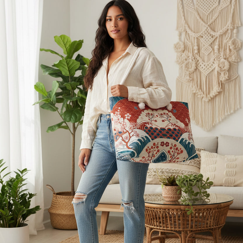 Stylish Weekender Bag with Floral Wave Design | Perfect for Travel