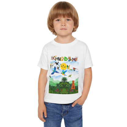 Toddler T‑Shirt — "Kingdom" Jungle Animals Design (Colorful Birds & Sunshine)