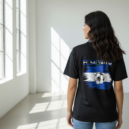 El Salvador Flag Themed Striped V-Neck Soccer Unisex Jersey