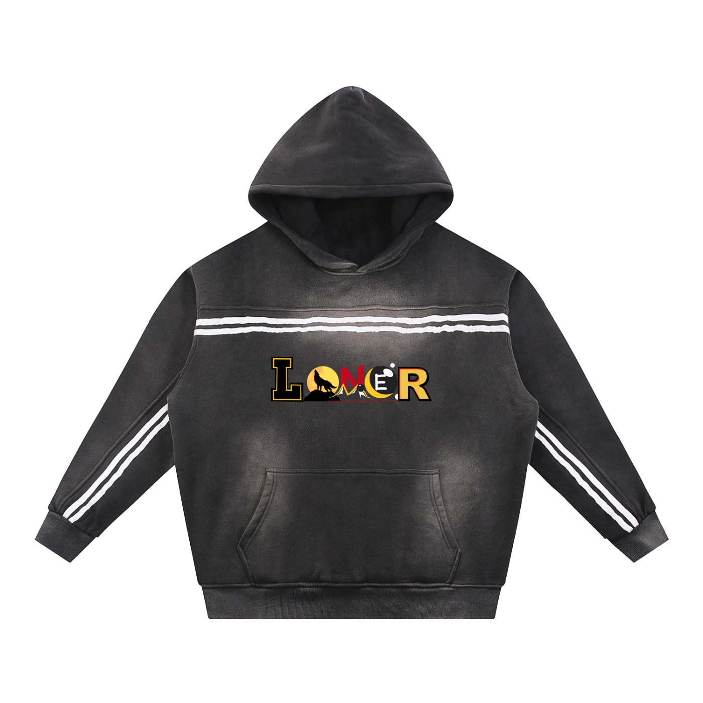 Medieval Knight and Dragon Graphic Hoodie, Sun Fade Contrast Tape Fleece Hoodie