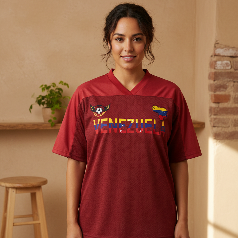 Venezuela Flag Themed Unisex Oversized Mesh V-Neck Soccer Jersey