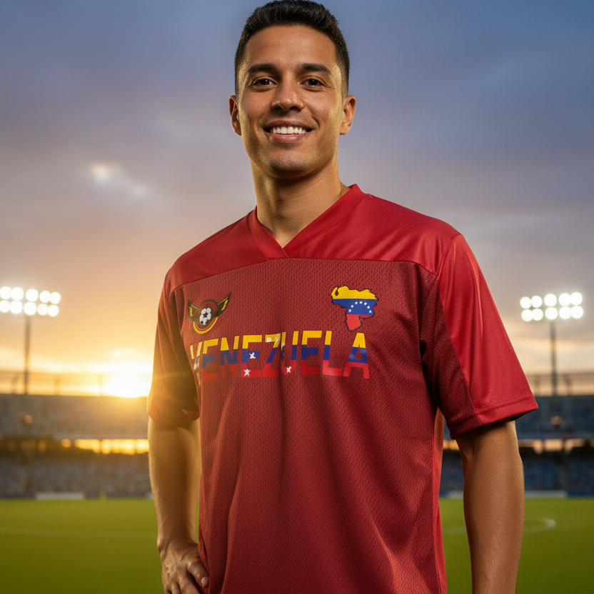 Venezuela Flag Themed Unisex Oversized Mesh V-Neck Soccer Jersey
