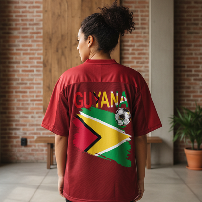 Guyana Flag Themed Unisex Graphic Oversized Mesh V-Neck Soccer Jersey