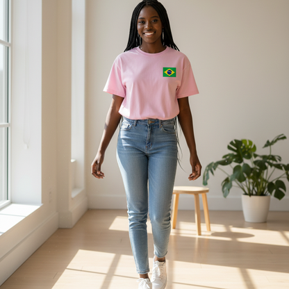 Brazil Flag Themed Graphic Vintage Wash Cotton Unisex T-Shirt