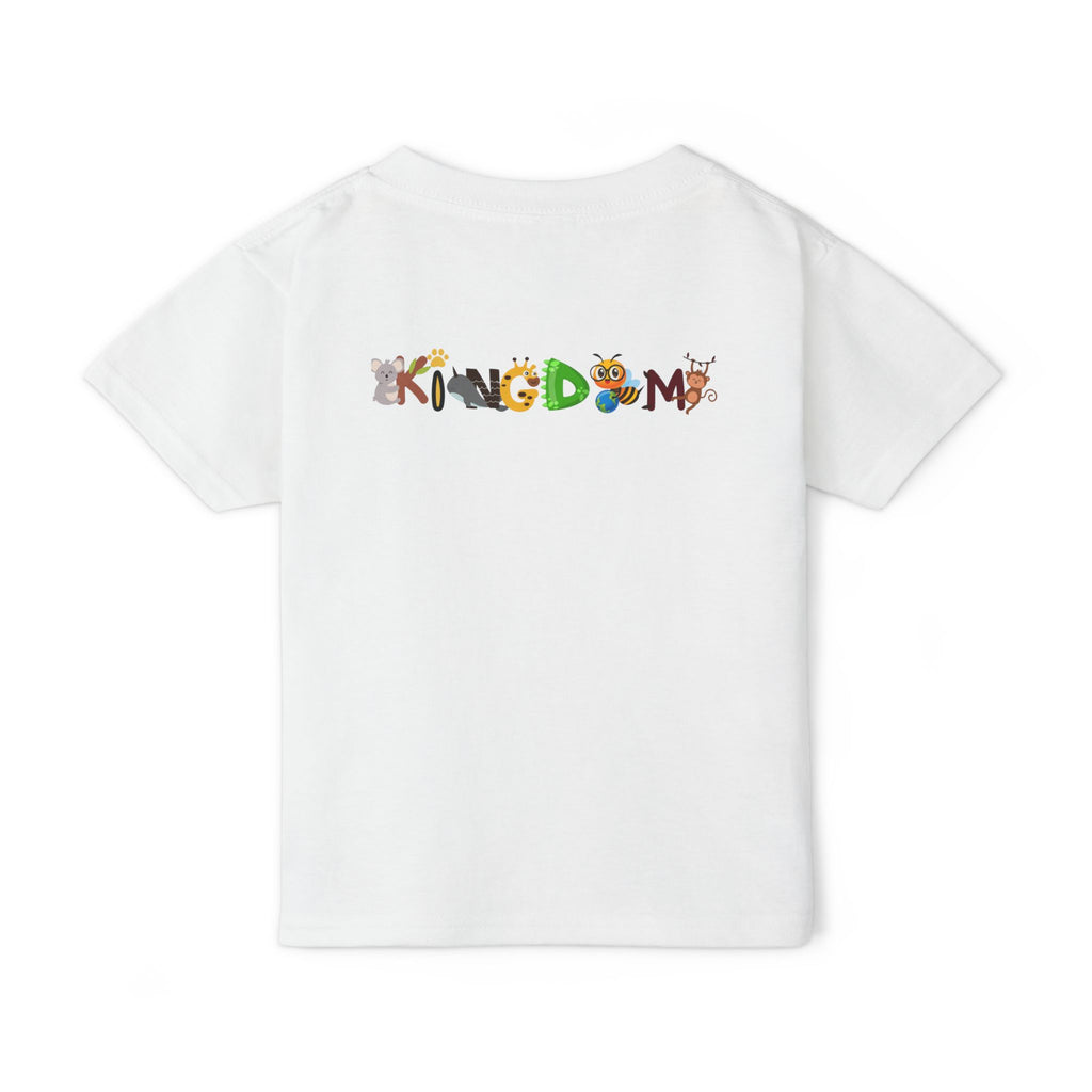 Toddler T‑Shirt — "Kingdom" Jungle Animals Design (Colorful Birds & Sunshine) Printify