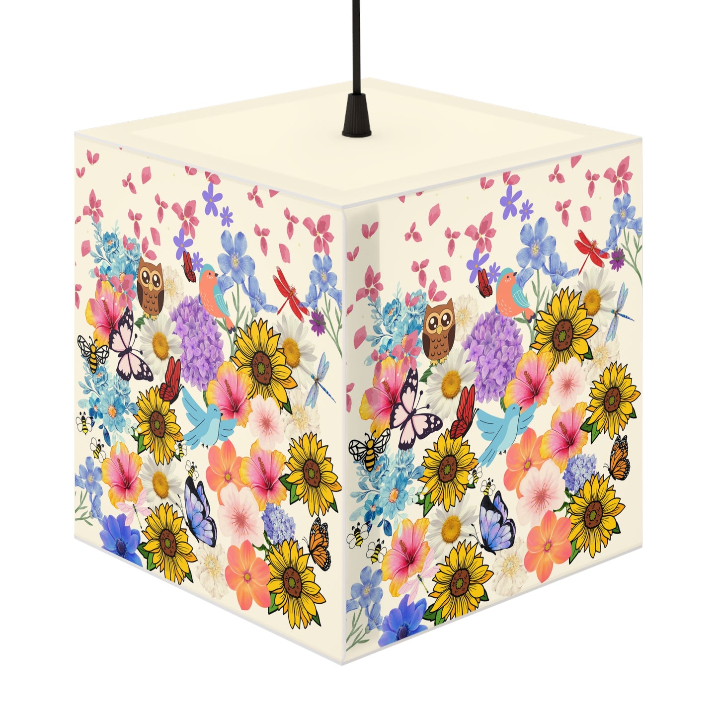 Floral Meadow Cube Lamp — Sunflower & Butterfly Decorative Light