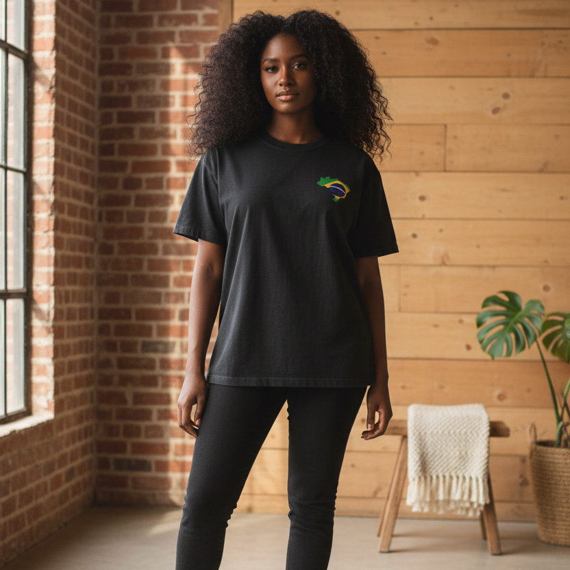 Unisex Vintage-Washed Cotton T-Shirt Featuring a Brazil Flag Graphic