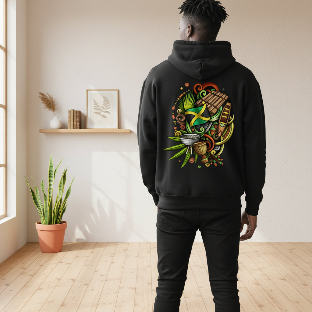 Unisex Oversized Fleece Hoodie Featuring a Jamaica Flag-Inspired Graphic Design ODMPOD
