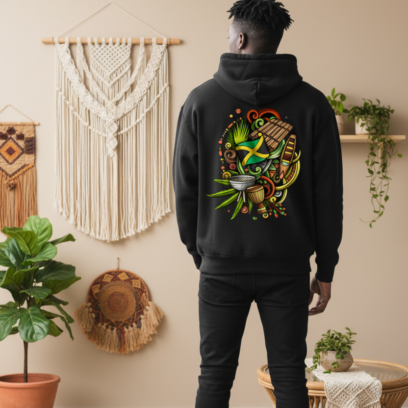 Jamaica Flag Themed Graphic Oversize Fleeced Unisex Hoodie