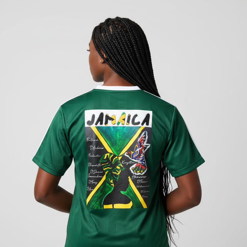 Jamaica Themed Graphic Shadow Stripe Collared Soccer Unisex Jersey
