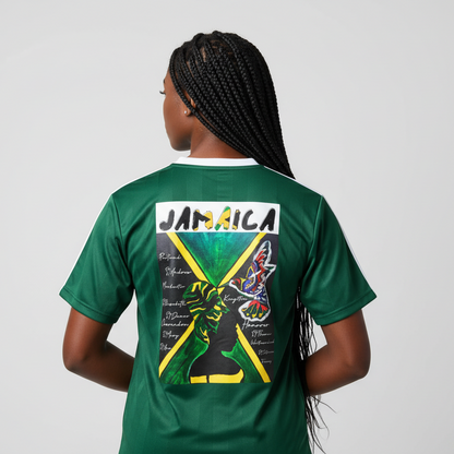 Jamaica Themed Graphic Shadow Stripe Collared Soccer Unisex Jersey