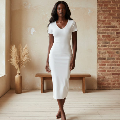 Women's V-Neck Short Sleeve Long Maxi Dress
