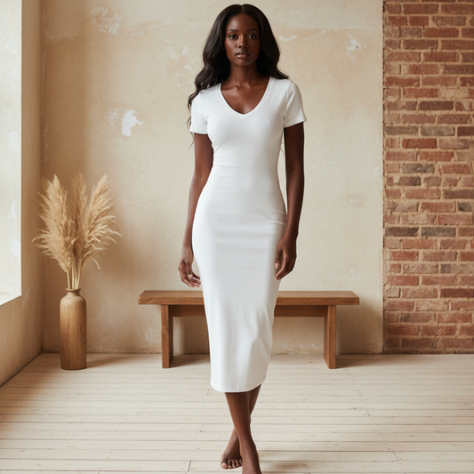 Women's V-Neck Short Sleeve Long Maxi Dress