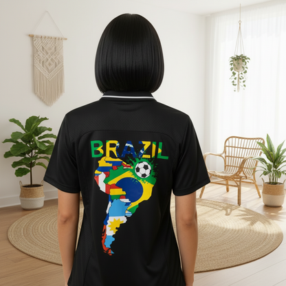 Brazil Flag Themed Graphic Striped V-Neck Soccer Unisex Jersey