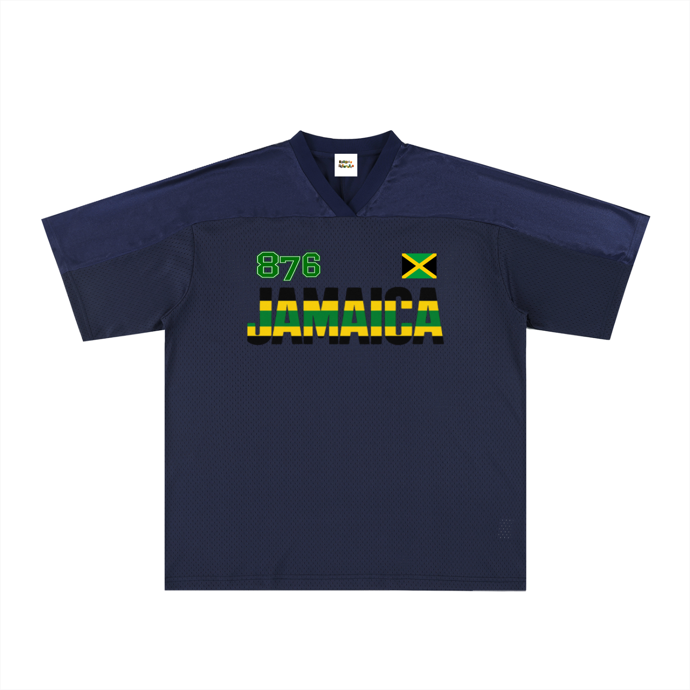 Jamaican Flag Themed Graphic Mesh V-Neck Soccer Jersey