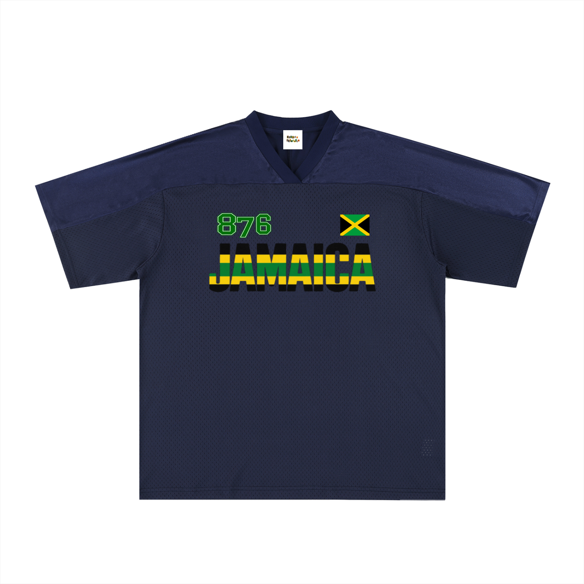 Jamaican Flag Themed Graphic Mesh V-Neck Soccer Jersey