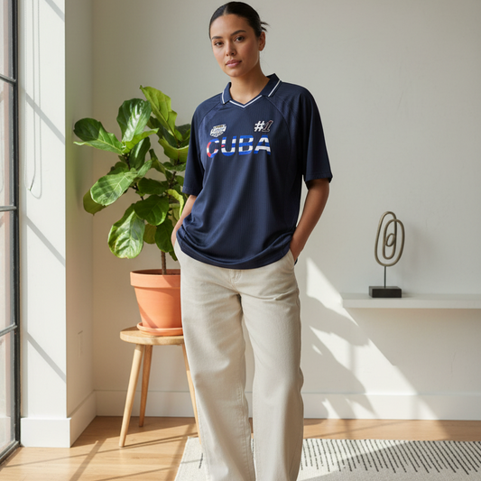 Cuba Flag Themed Graphic V-Neck Soccer Jersey