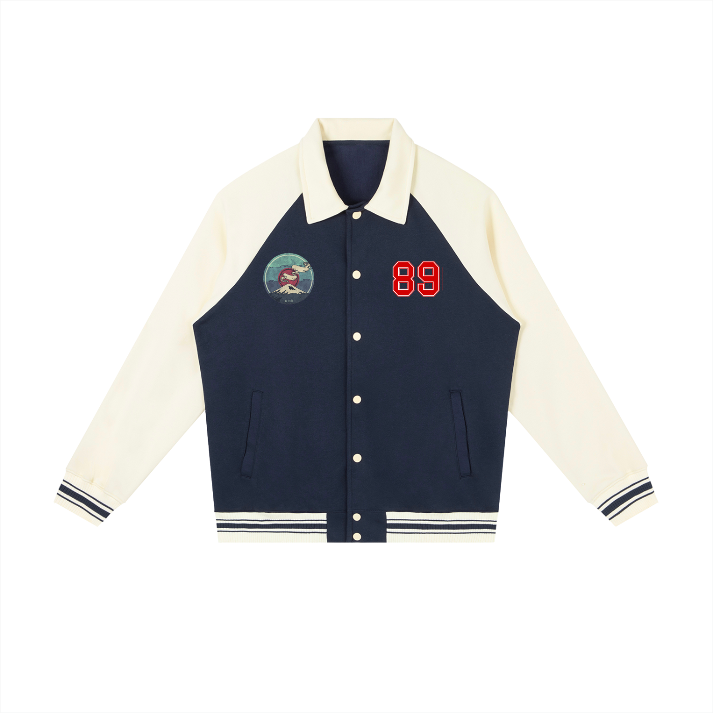 Asian and Tiger Themed Graphic Contrast Raglan Sleeve Baseball  Unisex Jacket