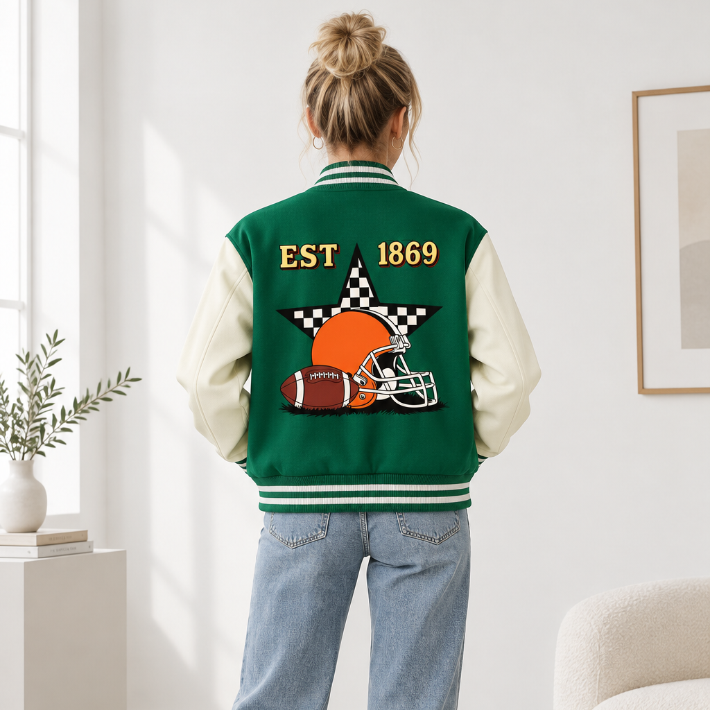 Football Fan Graphic Unisex Two-Tone Fleeced Varsity Jacket