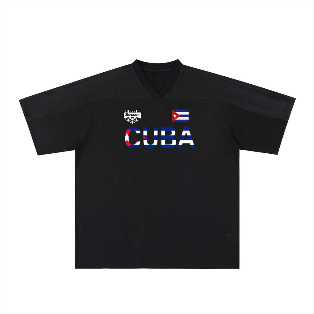 Unisex V-Neck Soccer Jersey Featuring a Cuba Flag-Inspired Graphic Mesh Design ODMPOD