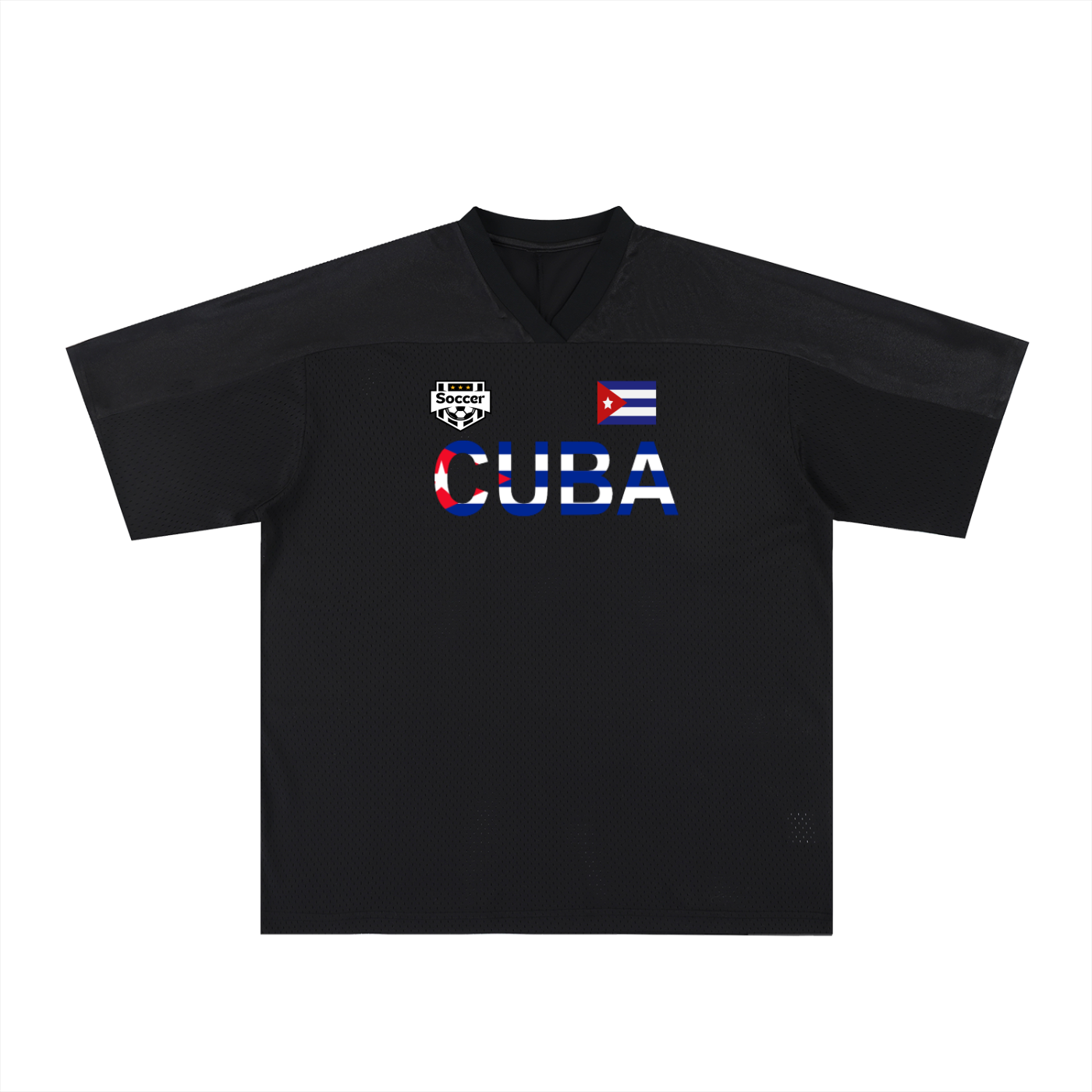 Cuba Flag Themed Graphic Mesh V-Neck Unisex Soccer Jersey