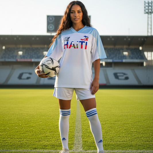 Haiti Flag Themed Oversized Mesh V-Neck Unisex Soccer Jersey