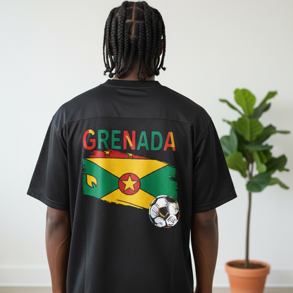 Grenada Flag Themed Graphic Mesh V-Neck Soccer Jersey