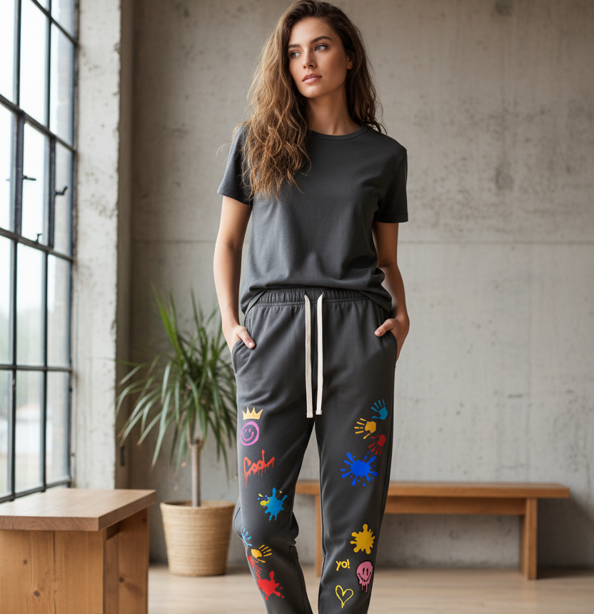 Unisex Color Splat Art Graphic Essential Heavyweight Cotton Sweatpants ODMPOD